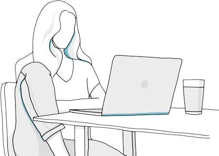 Sketch of woman working on computer